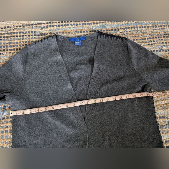 Open Front Cardigan Gray Black Embroidery Longline Sweater Coat *flaws* - Picture 5 of 10